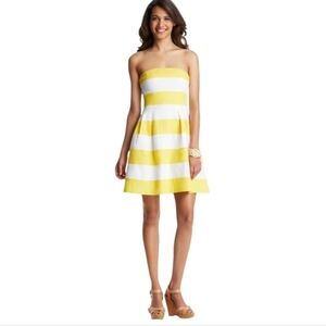 LOFT Yellow Strapless Striped Linen Dress Size 2